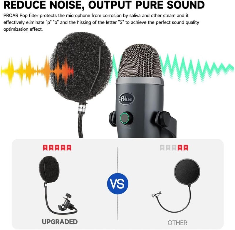 PROAR Pop Filter for Microphone - Sponge Layered Pop Wind Screen with Enhanced Flexible 360° Gooseneck - Image 5